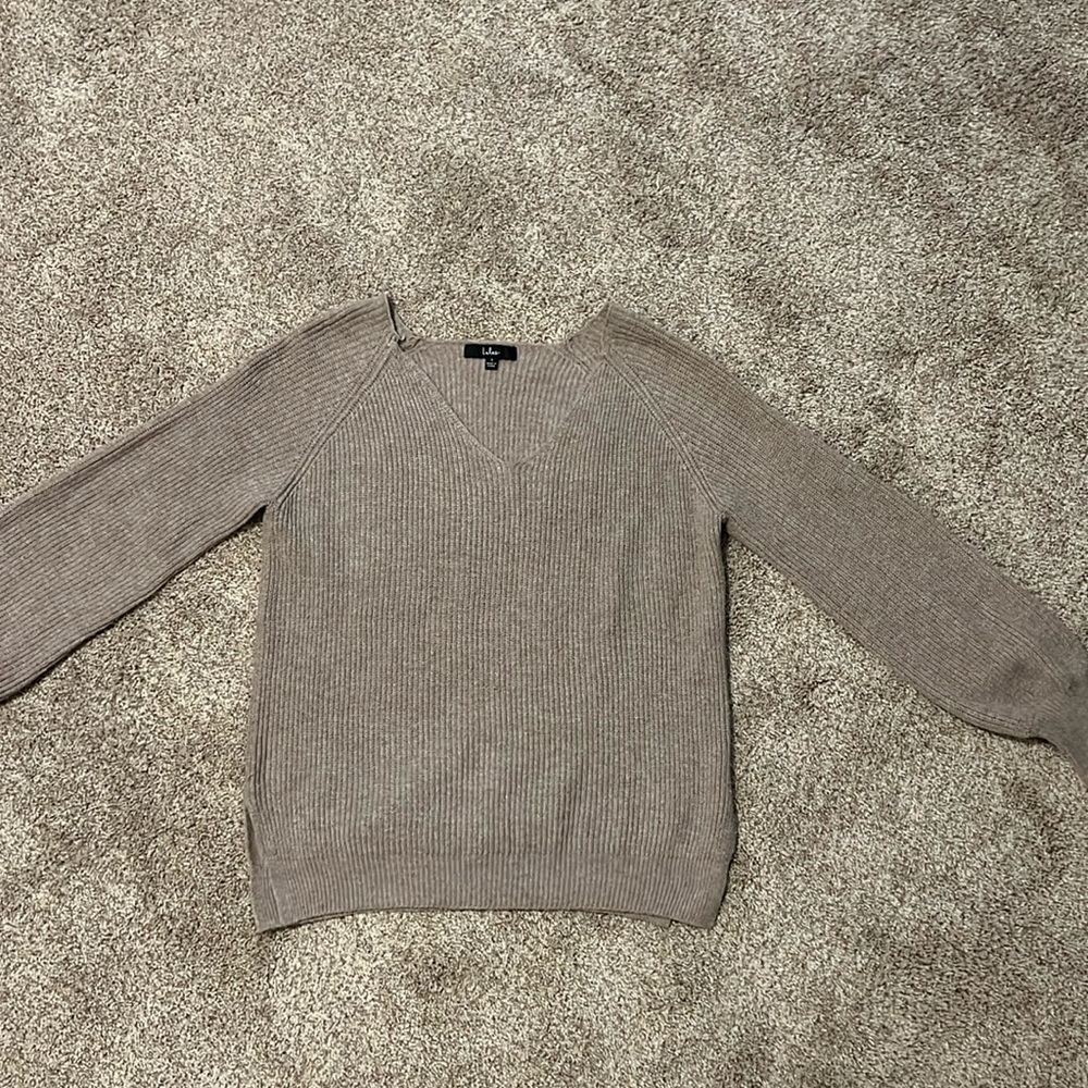 Lulus Cuddly Classic Heather Taupe Ribbed Knit Balloon Sleeve Sweater- Small
